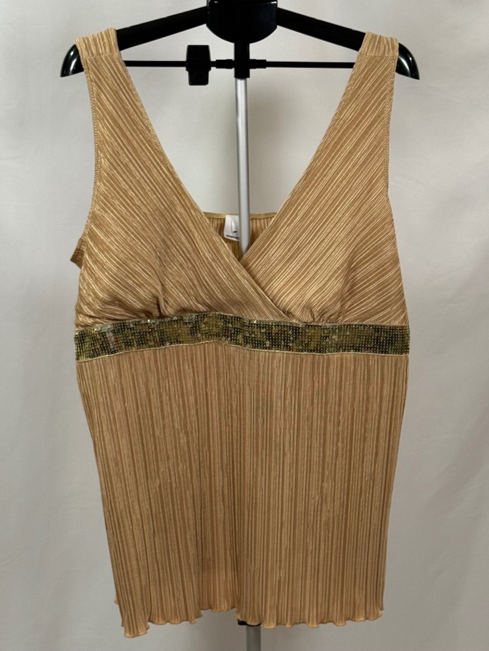 Newport Gold Pleated Tank 3X Beaded Waist Shimmer Y2K Party Top